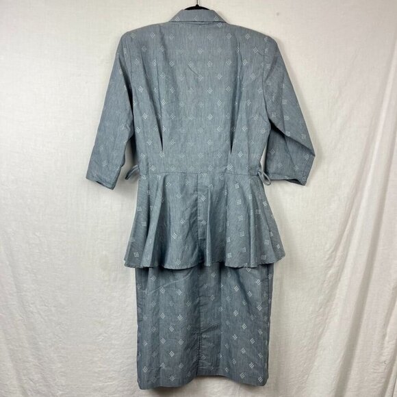 Vintage 90s Peplum Waist Midi Dress Womens M Professional Retro Pleated USA - Picture 8 of 15
